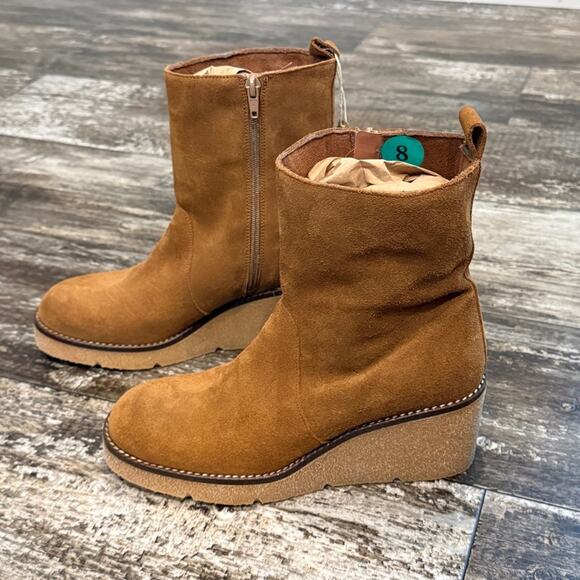BERTUCHI Made in Spain Wedge Suede Boots Tan Side Zipper Womens Size 8 Boho NWT - Picture 7 of 15